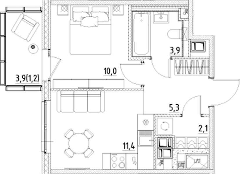 1-комнатная квартира 33.9 м², 3/12 эт., ЖК «Янила Форест»